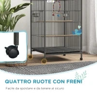 Gabbia per Uccelli in Acciaio e PP con 5 Porte, 2 Posatoi e Vassoio Estraibile, 48x46x74 cm, Grigio