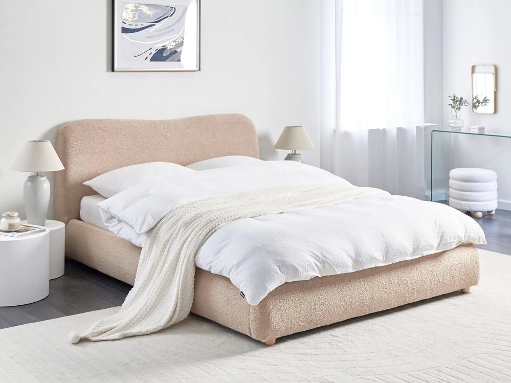 Letto contenitore Beige Boucle Poliestere Tessuto 160 x 200 cm Design moderno e minimalista