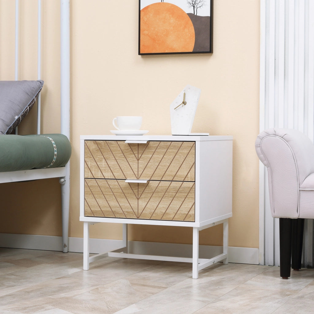 Comodino con 2 cassetti ¨C Minimal ¨C 45x39x48 cm bianco e rovere