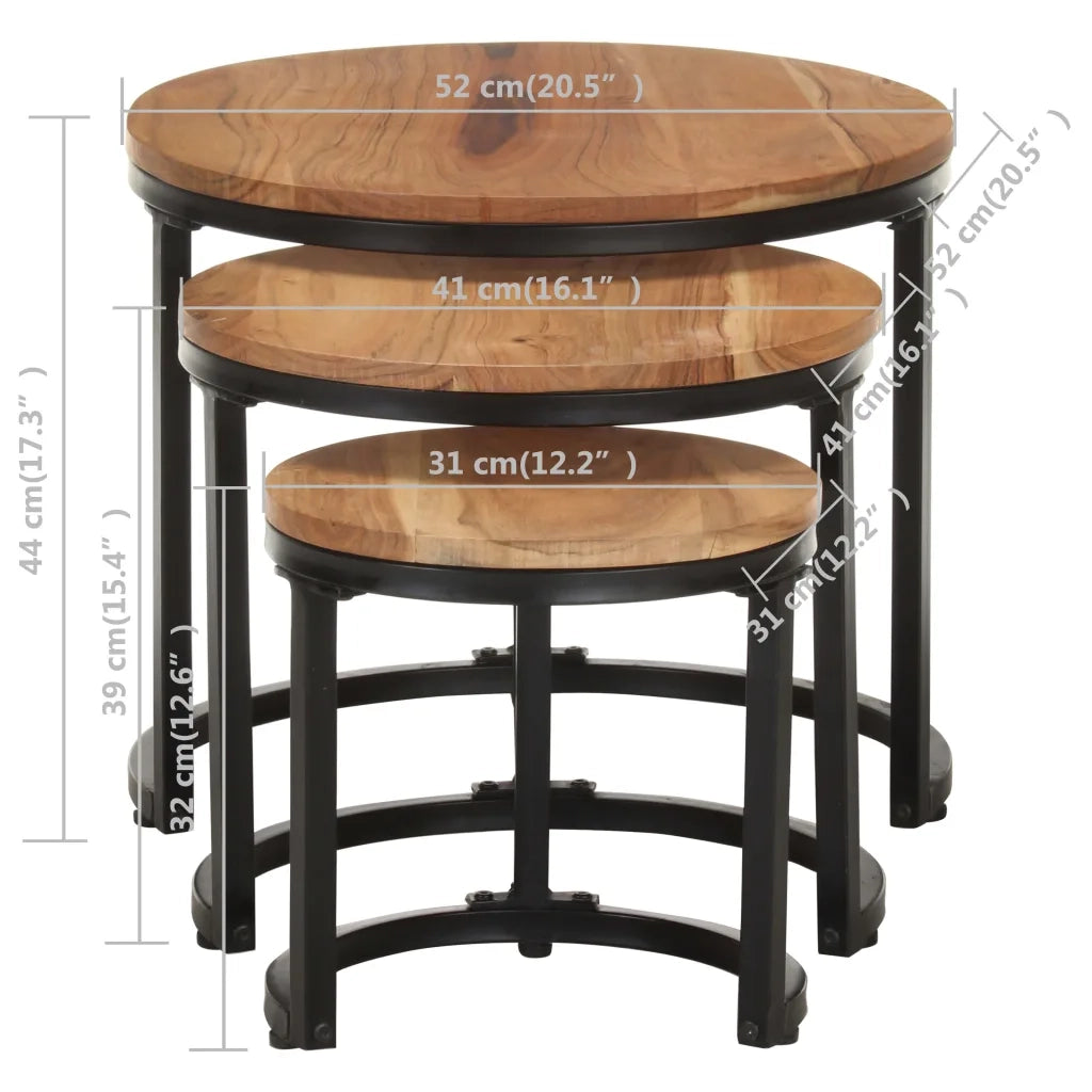 Tavolini Laterali 3 pz | Tavolo laterale in Legno Massello di Acacia