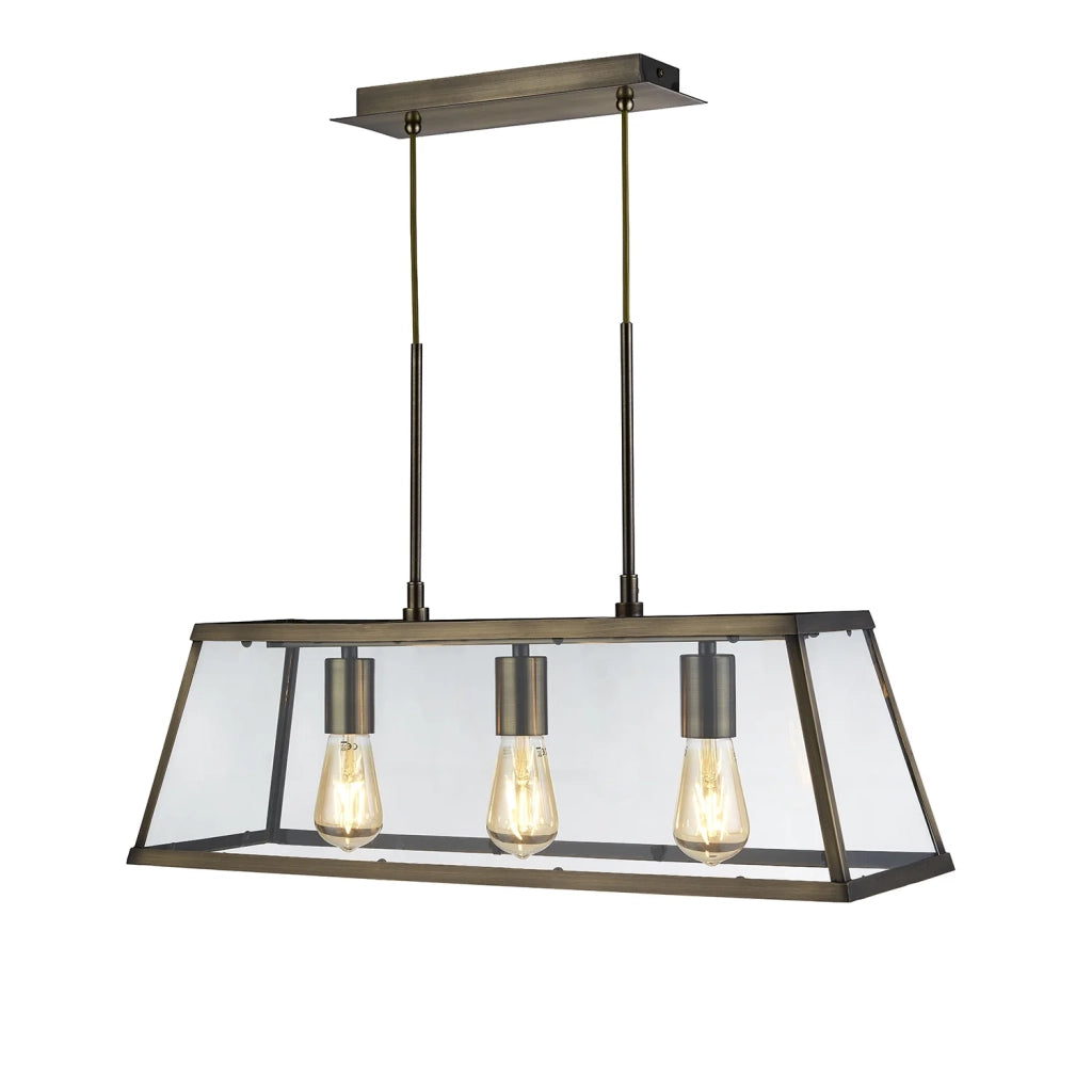Lampadario Contemporaneo Viaggiatore Acciaio Ottone Vetro 3 Luci E27