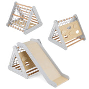 Arrampicata in legno per bambini 4-in-1 con scivolo, Arrampicata a triangolo per interni con rete Grigio-Arrampicate e scivoli