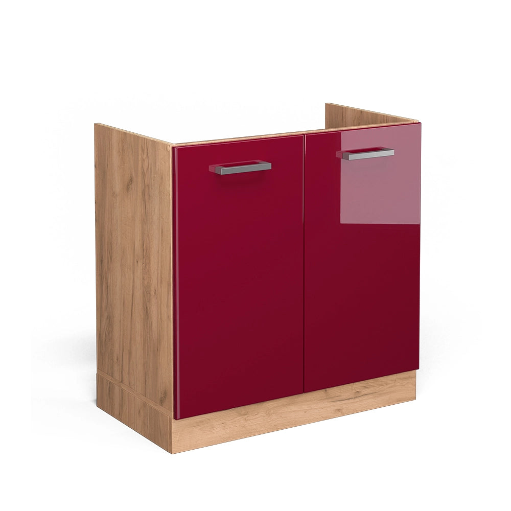 Vicco Mobile lavello cucina Rosso lucido 80 cm senza piano di lavoro
