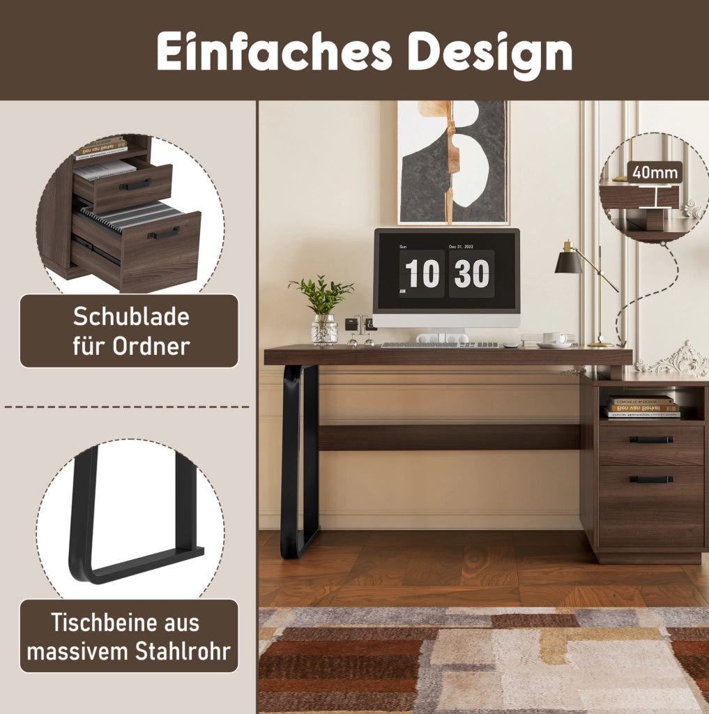 SCRIVANIA 135x54 cm con cassetto e vano aperto MDF e metallo marrone