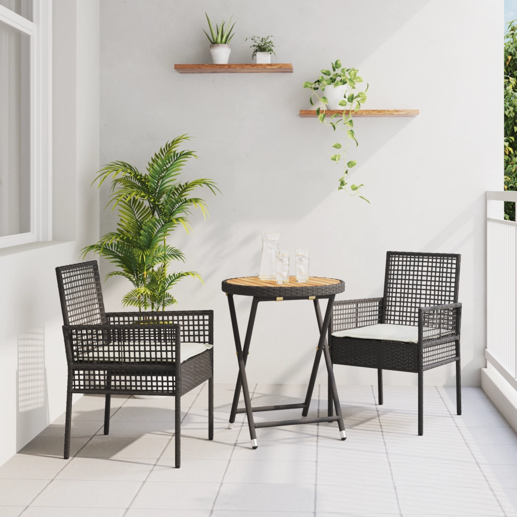 Set Bistro da Giardino in 3 Pezzi con Cuscini - Rattan Nero