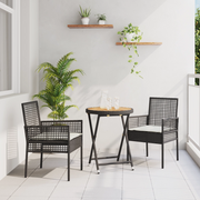 Set Bistro da Giardino in 3 Pezzi con Cuscini - Rattan Nero