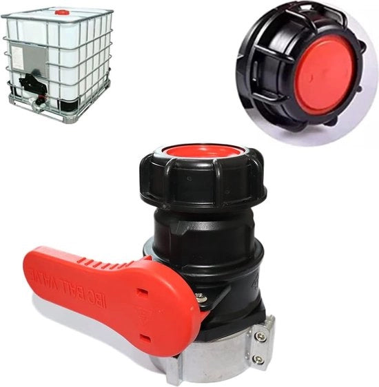 Adattatore 62 mm, adattatore serbatoio IBC, valvola di scarico serbatoio cilindrica DN40, connessore serbatoio universale per scarico, per IBC, serbatoio, cisterna (rosso, 62 mm)