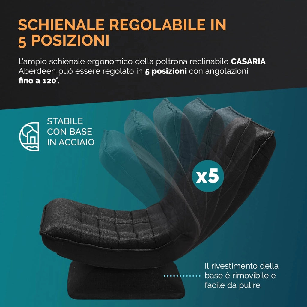 ® Poltrona Relax da Lettura con Schienale Regolabile 360° Pieghevole Portata 150kg 60x105x87cm Sedia da Pavimento Imbottita Salotto Gaming