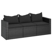 Divano da Giardino a 3 Posti-Sofa da giardino con Cuscini Nero in Polyrattan 522656
