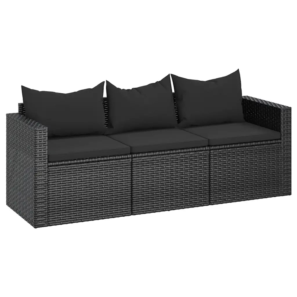 Divano da Giardino a 3 Posti-Sofa da giardino con Cuscini Nero in Polyrattan 522656