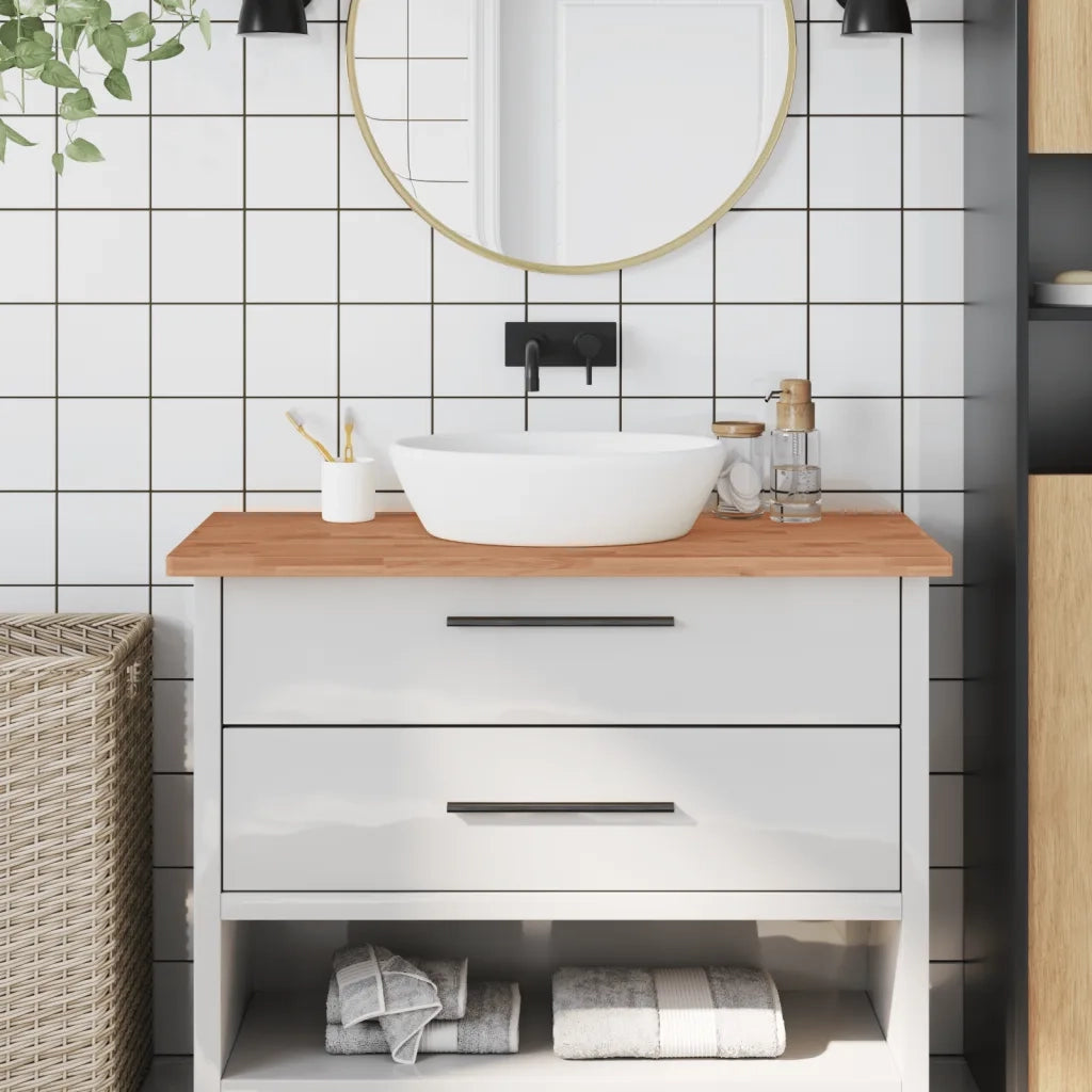 Piano Bagno 100x60x2,5 cm in Legno Massello di Faggio CFW6137744