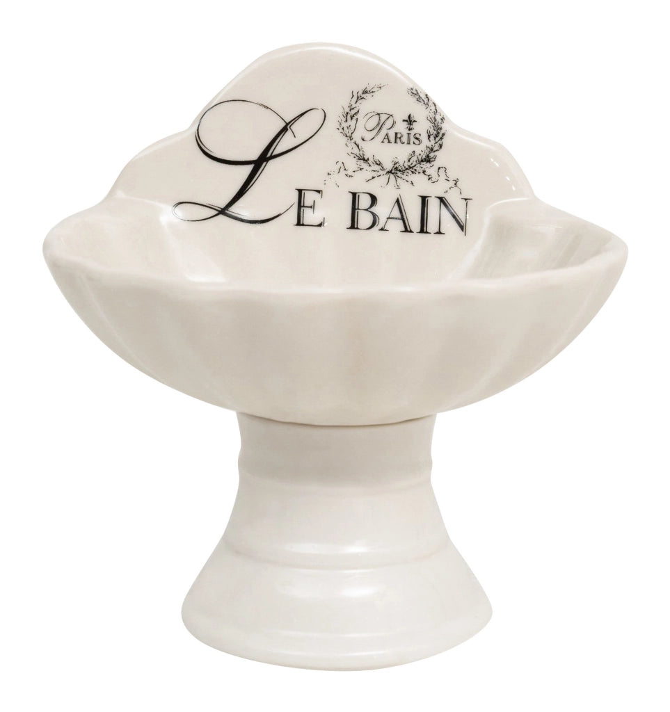 Biscottini Porta saponetta svuota tasche in porcellana bianca decorata "Le Bain Paris" L11,2xPR9,5xH10,8 cm