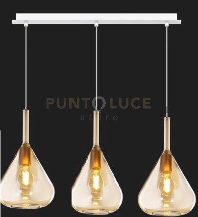 SOSPENSIONE BIANCO 3 LUCI RETTANGOLARE VETRI AMBRA 1177BI-S3 R-AM