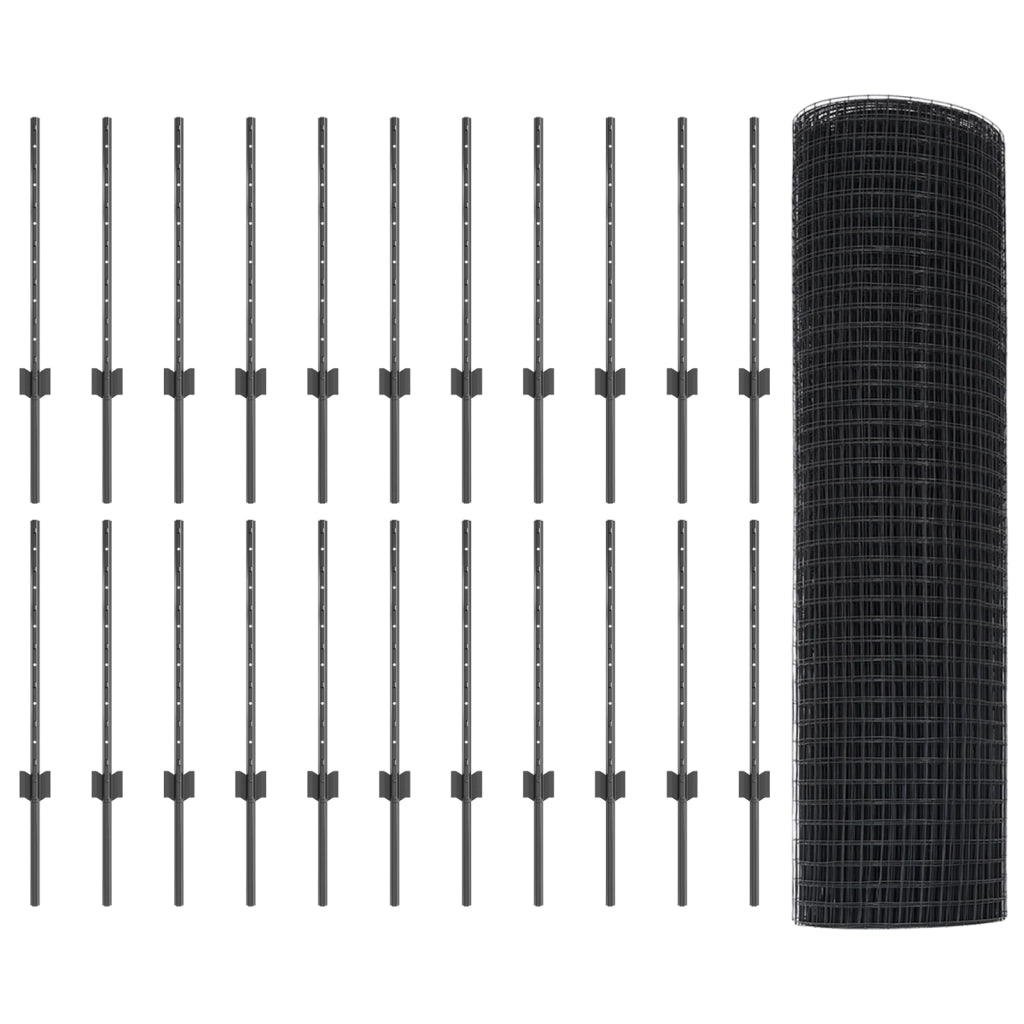 Recinzione in Filo Saldato con 22 Post U Grigio 0.6x50 m Acciaio