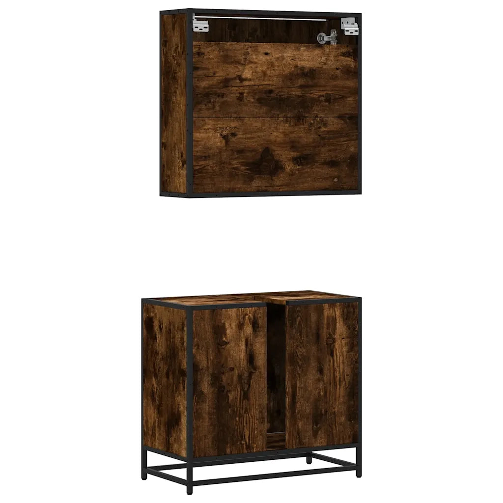 Set Mobili da Bagno 2 pz Rovere Fumo in Legno Multistrato 3300917