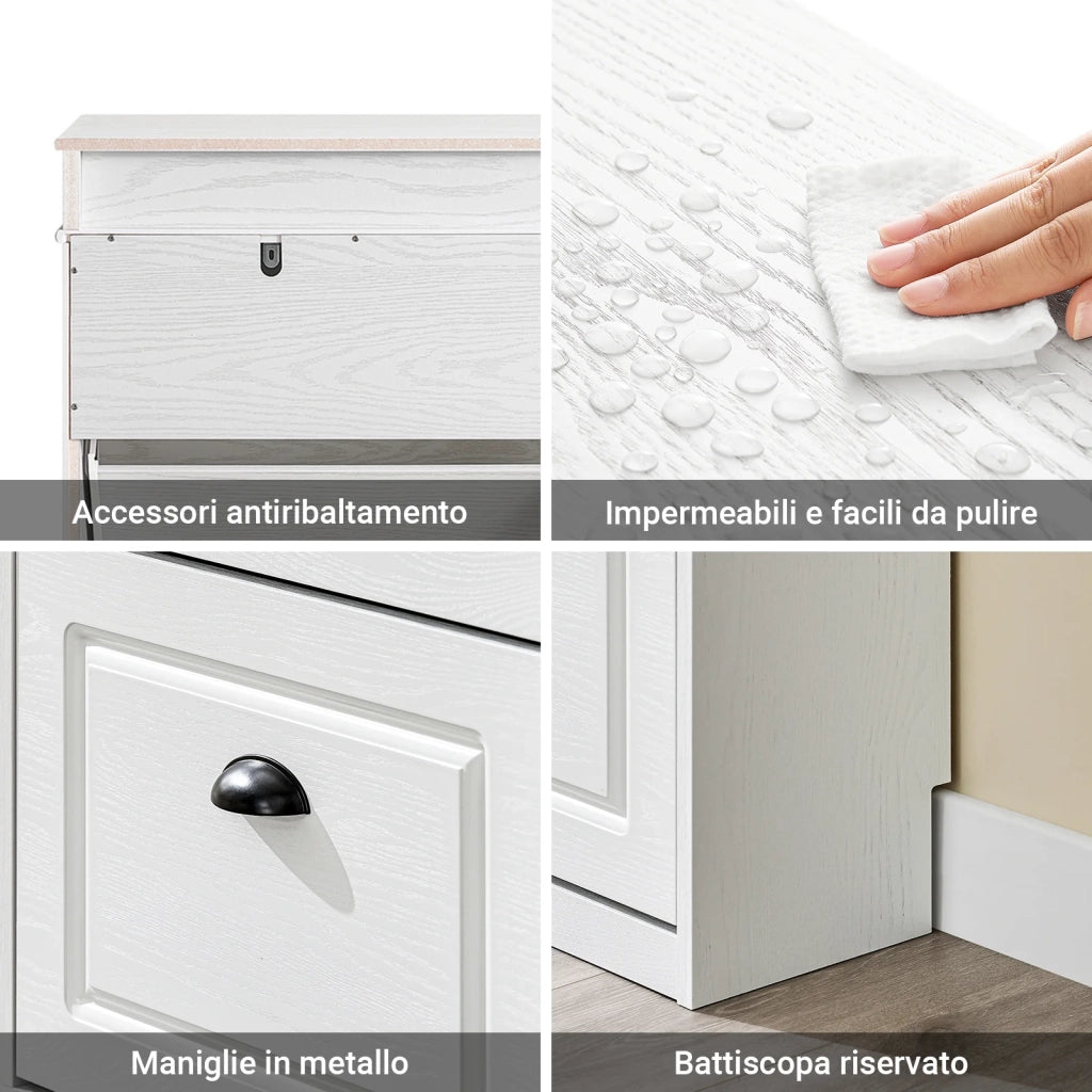 SoBuy FSR79-WG Scarpiera Salvaspazio Slim Mobiletto da Ingresso con 4 Ante a Ribalta Armadio Portascarpe Scarpiera Moderna per Ingresso, Corridoio o Camera 103x23x82cm Effetto Legno Invecchiato Bianco