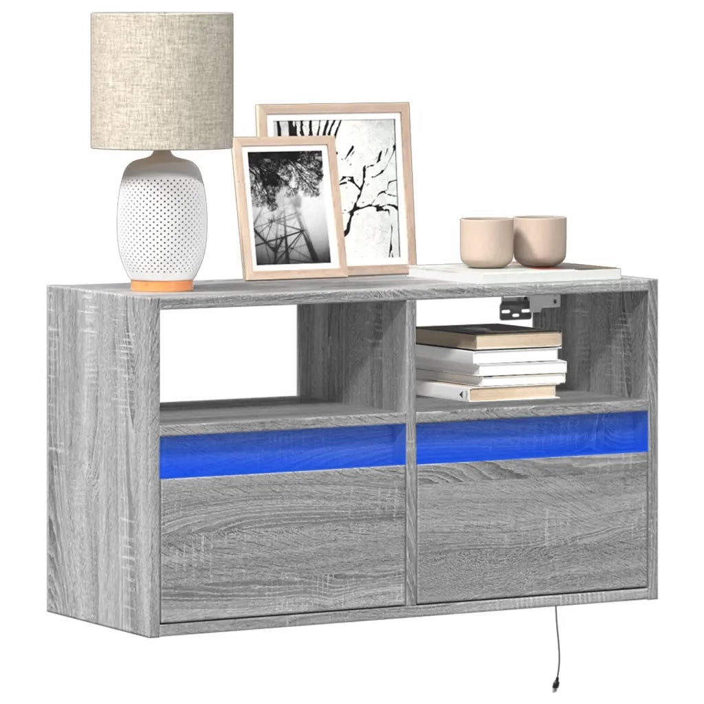 Mobile TV a Parete con Luci LED-Mobile TV a Muro Grigio Sonoma 80x31x45 cm 172911