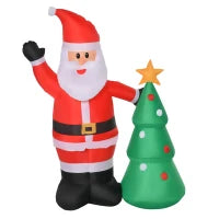 Babbo Natale Gonfiabile 150cm con Albero, Decorazione Natalizia per Esterno con Luci a LED, in Poliestere Impermeabile IP44