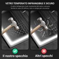 Specchio Bagno Antiappannante con Luce LED Regolabile, Speaker Bluetooth, Pulsanti Touch, 50x70 cm