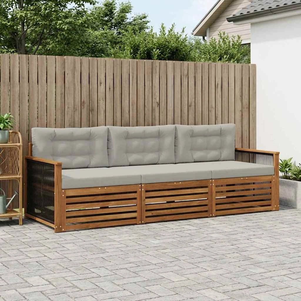 Set di divani da esterno 3 pz Naturale e Grigio Chiaro 3382964