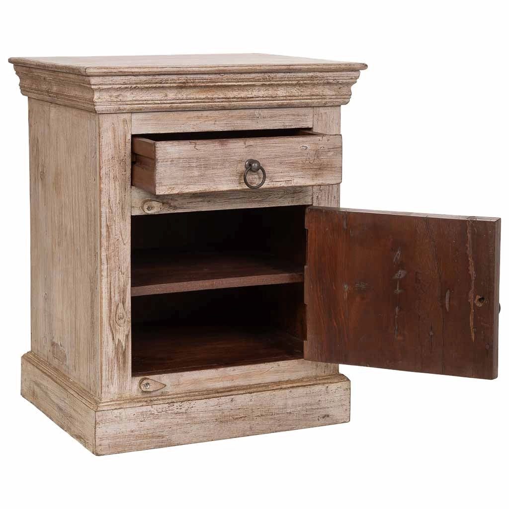 Comodino in legno beige fatto a mano, 53x45x66h cm