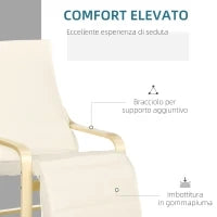 Poltrona Relax con Poggiapiedi a 5 Livelli e Poggiatesta, Legno di Betulla e Tessuto, 66,5x94x100 cm, Crema