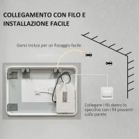 kleankin Specchio Bagno con Luci LED Regolabili, Controllo Touch e Antiappannamento, 70x50 cm