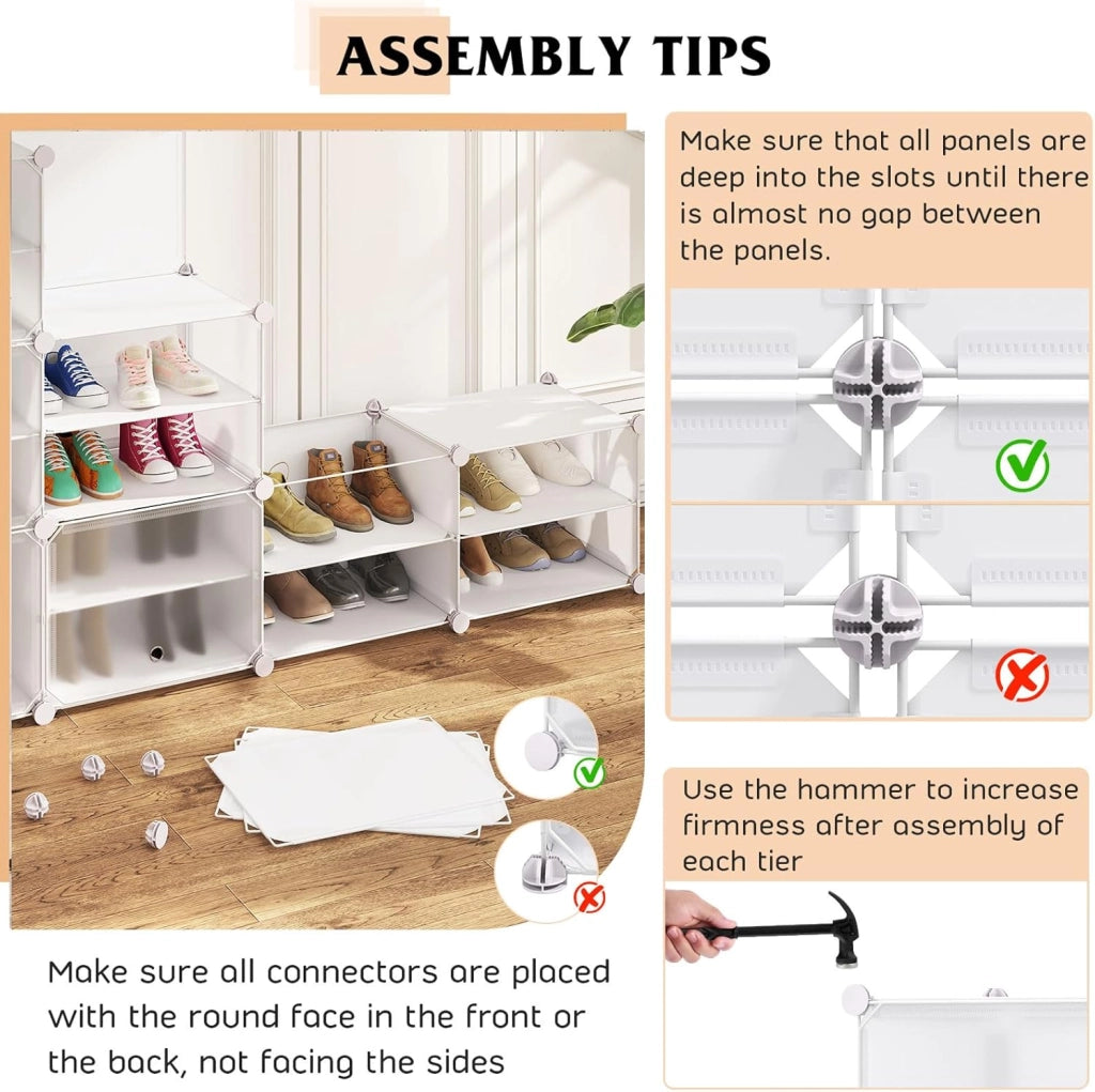Scatola per scarpe con 12 cubi con ripiano rimovibile, mobile da 48 paia, 5 ganci da appendere, 12 ante 124 x 32 x 125 cm, per corridoio, ingresso, soggiorno, nero (Bianco)