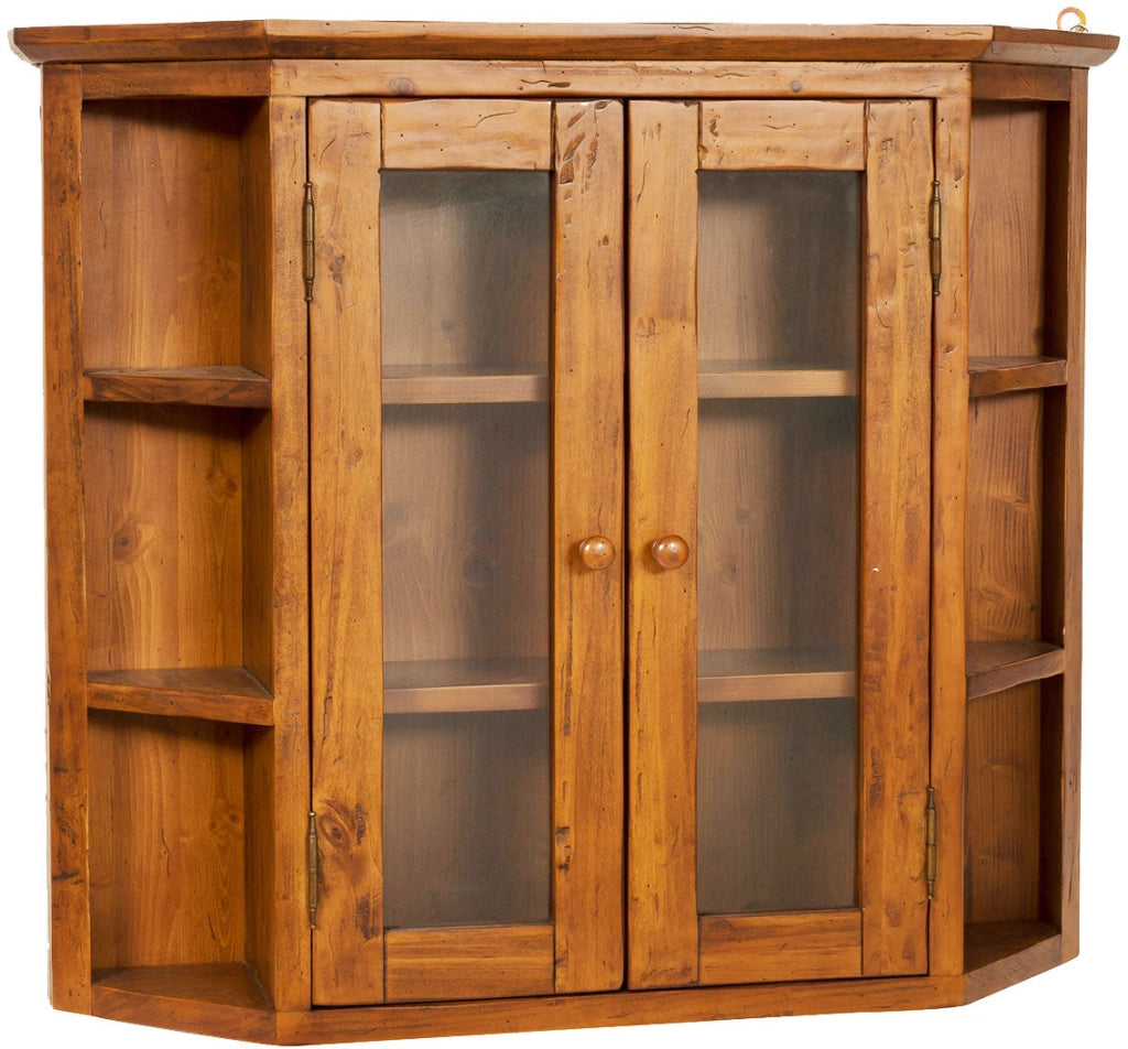 Biscottini Vetrinetta scantonata da appendere in legno massello di tiglio finitura noce L86xPR21xH75 cm. Made in Italy