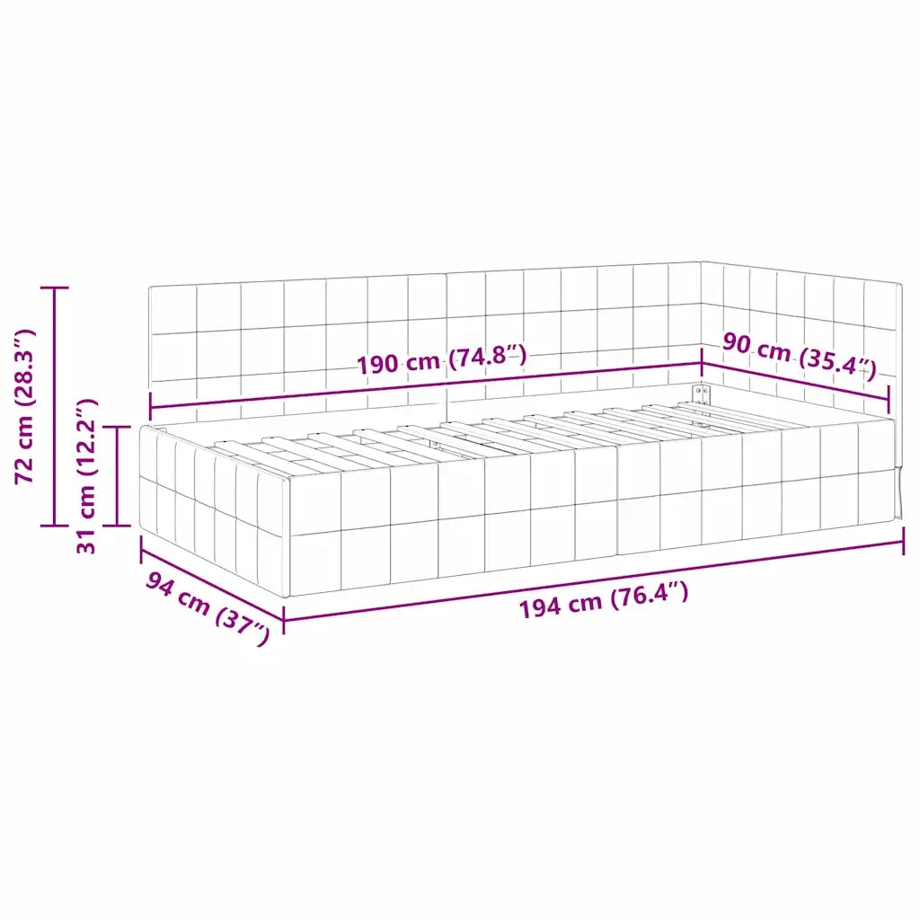 vidaXL Cornice del letto ad angolo Giallo 90 x 190 cm Velluto