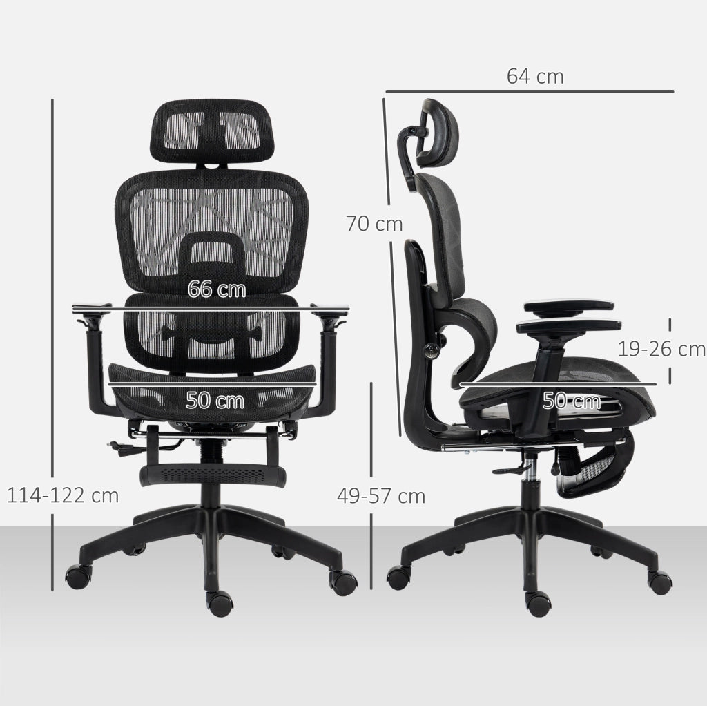 Sedia da ufficio ergonomica 66x64x122 cm nera con poggiapiedi