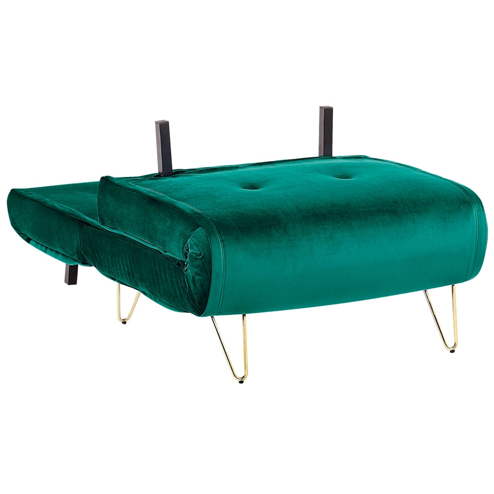 Divano letto piccolo velluto verde scuro 1 posto letto pieghevole senza braccioli con cuscino gambe in metallo dorato glamour