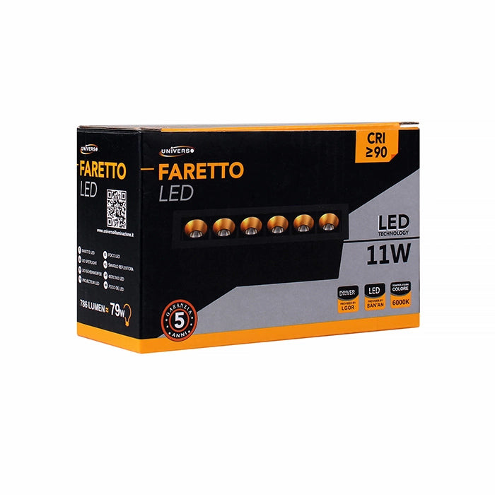 FARETTO LED RETTANGOLARE DA INCASSO PER CONTROSOFFITTI 11W LUCE FREDDA 6000K - DESIGN MODERNO IN ALLUMINIO NERO