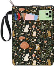Libreria a stoffa verde con disegno di funghi per paperback con chiusura a raccatto - lavabile e con tasca aggiuntiva