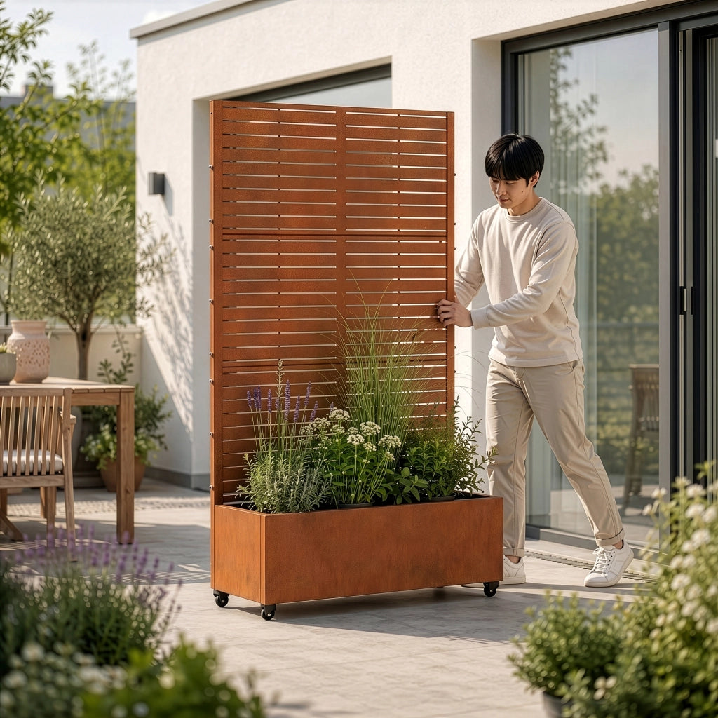 Fioriera con Spalliera Nodepp in Acciaio Corten 190 x 120 x 38 cm - Marrone Ossidato casa.pro