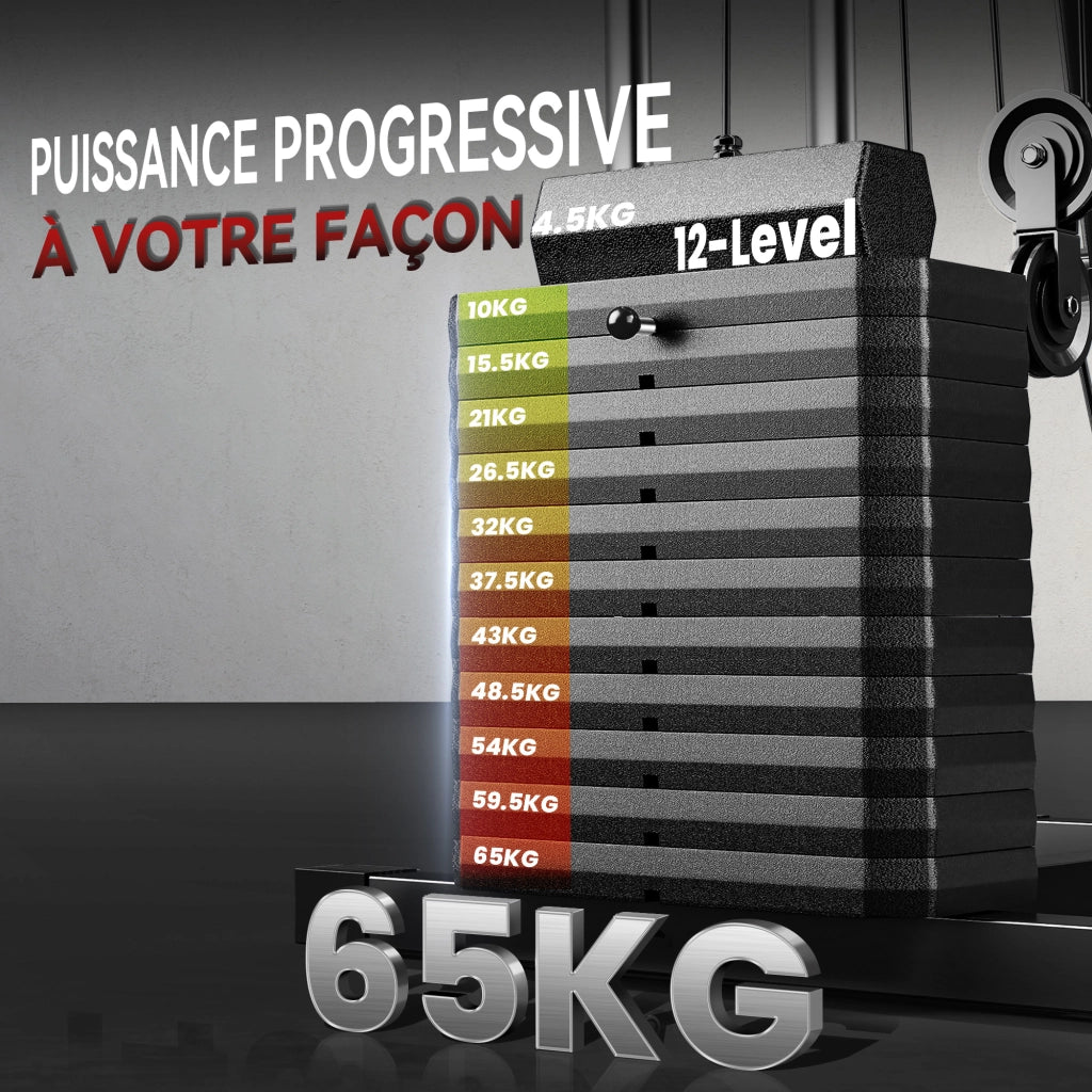 Attrezzatura Palestra Multifunzione con Stack 65 kg ¨C zephmum ¨C Nero