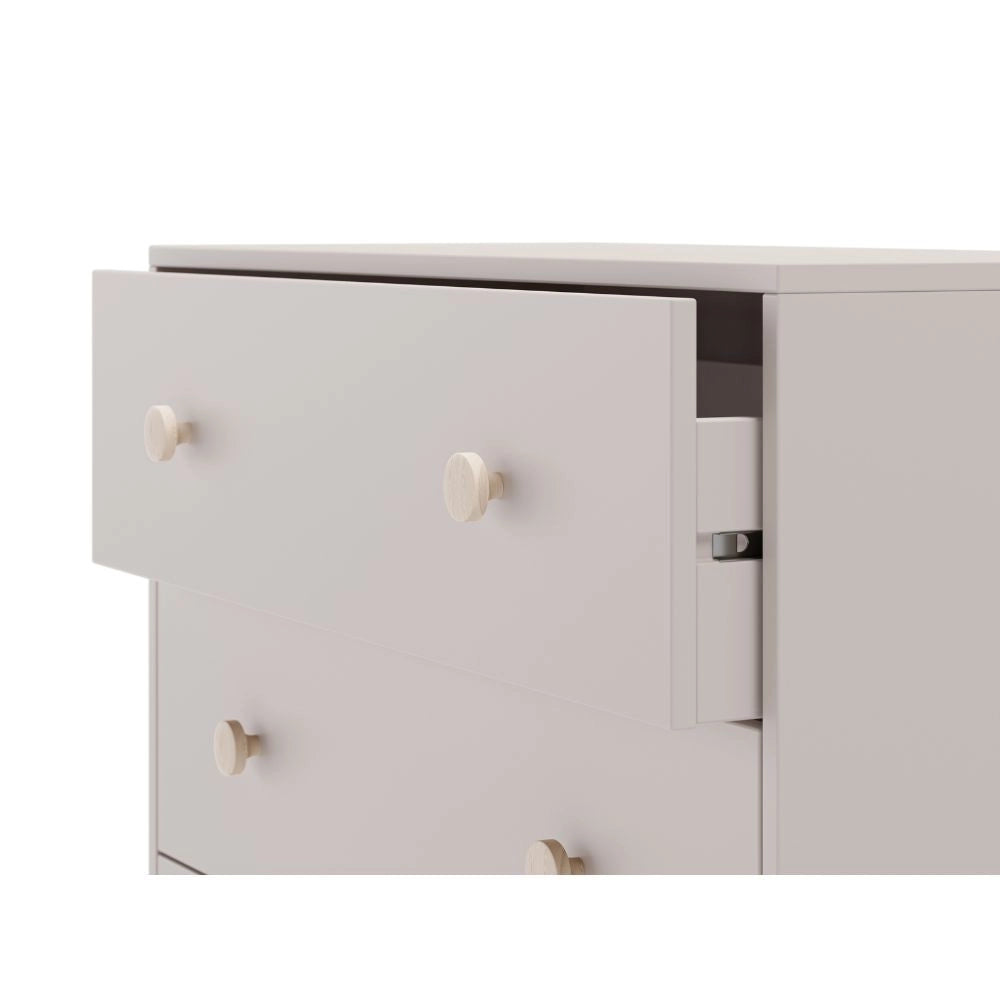 Cassettiera Enola in legno massiccio con 3 cassetti beige e gambe pino