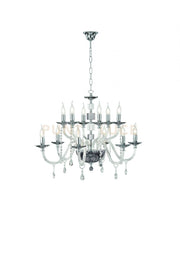 LAMPADARIO LIVIA 12 LUCI FUME'- TRASPARENTE E CROMO ATTACCO E14 D.85CM