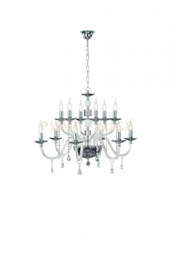 LAMPADARIO LIVIA 12 LUCI FUME'- TRASPARENTE E CROMO ATTACCO E14 D.85CM