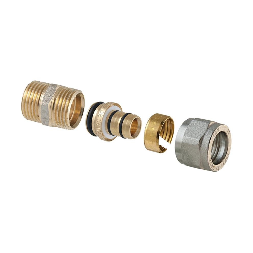 RACCORDO DIRITTO MASCHIO A COMPRESSIONE P/MULTISTRATO 2PZ ASSEMBLATO- 3/4 x 1 - 26 (2,00)- TDMB- pezzi 1