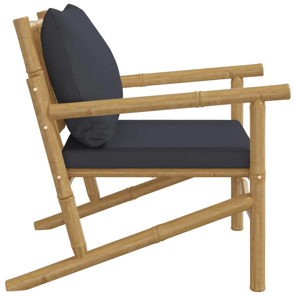 Sedia da patio-Sedie da Giardino 2 pz con Cuscini Grigio Scuro in Bamb¨´ 184318