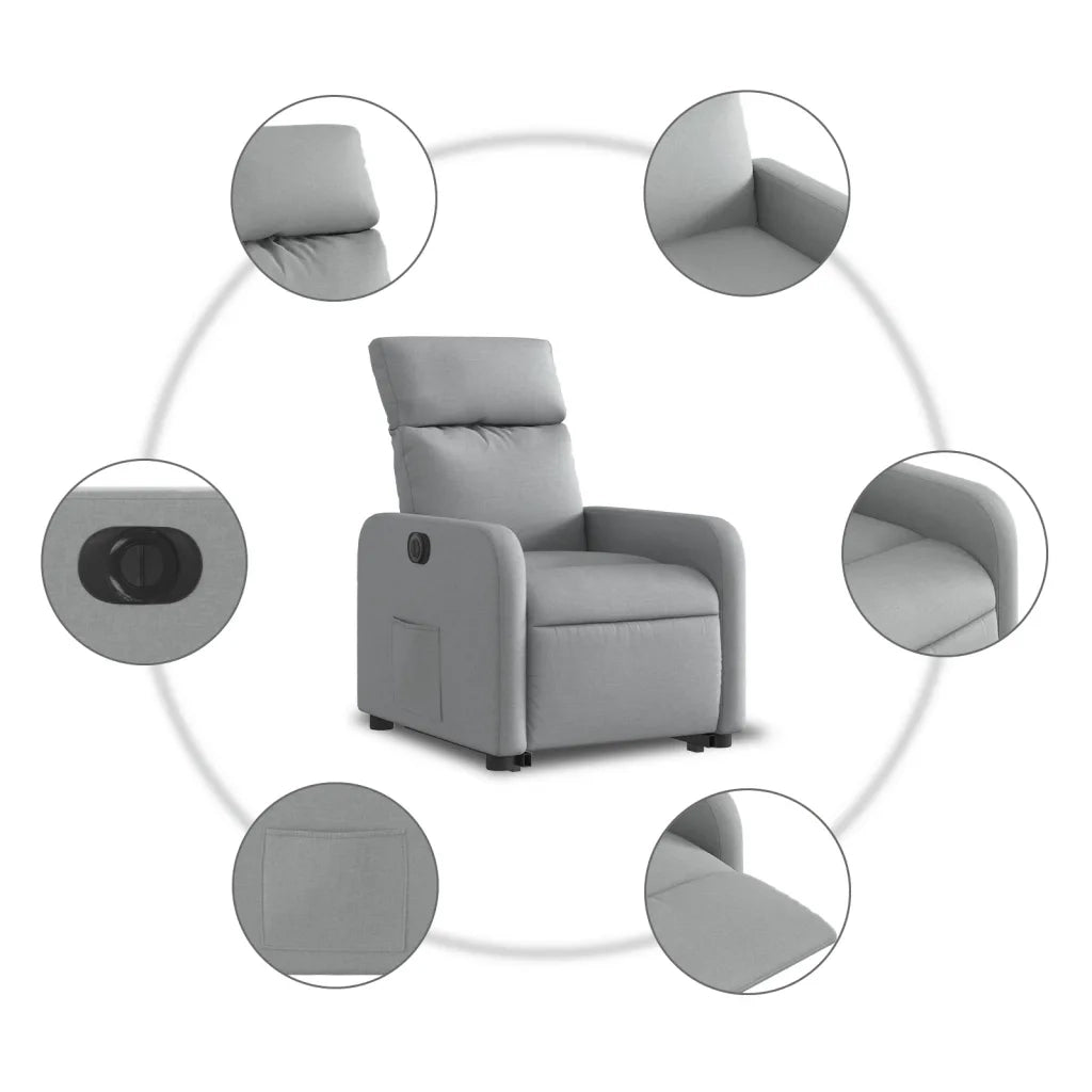 Divano Sedia-Poltrona Reclinante Alzapersona Elettrica Grigio Chiaro Tessuto 325764