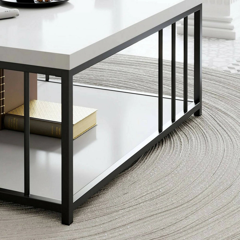 Tavolino da salotto Raiden, Tavolo basso da caffè, Portariviste per divano, Ripiano da soggiorno, 90x90h40 cm, Bianco e Nero