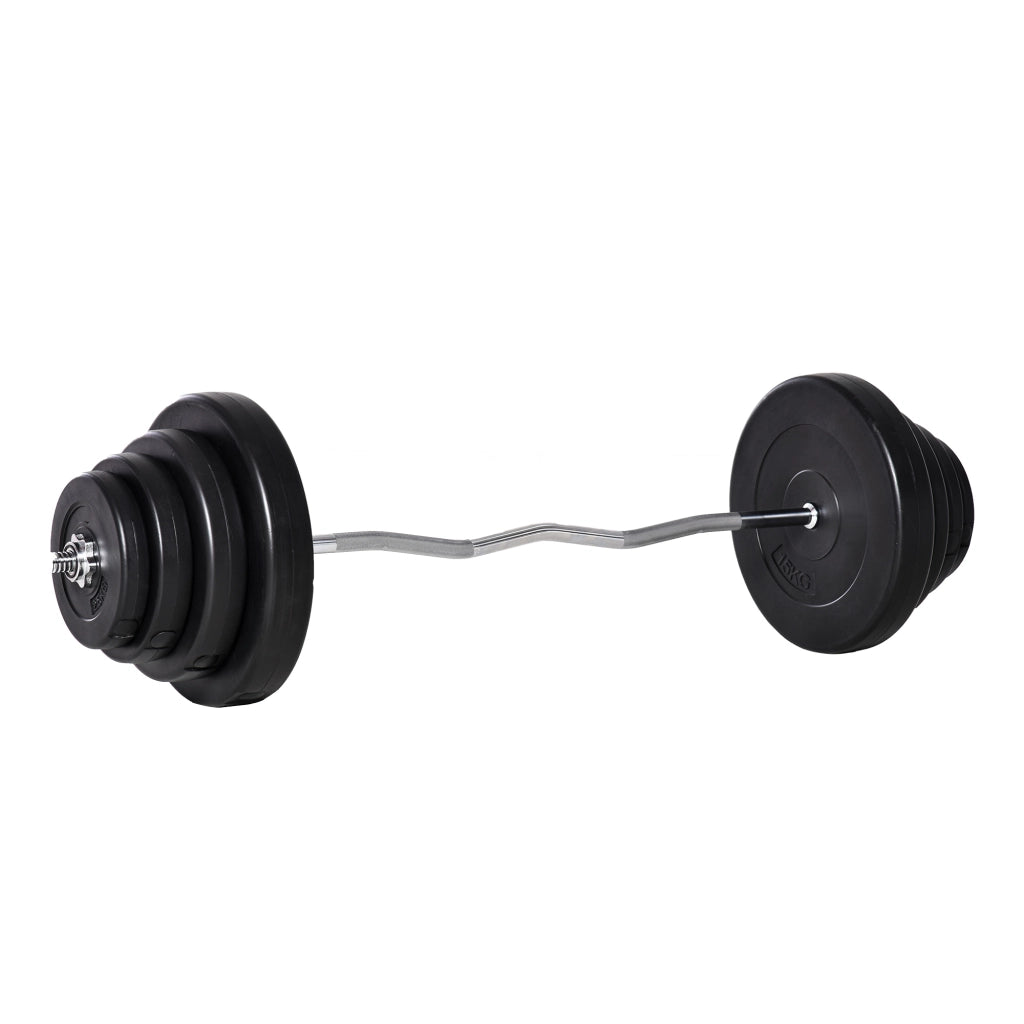 Set Bilanciere e Dischi da 70 kg totali con Impugnatura Antiscivolo, Acciaio e Plastica, Nero