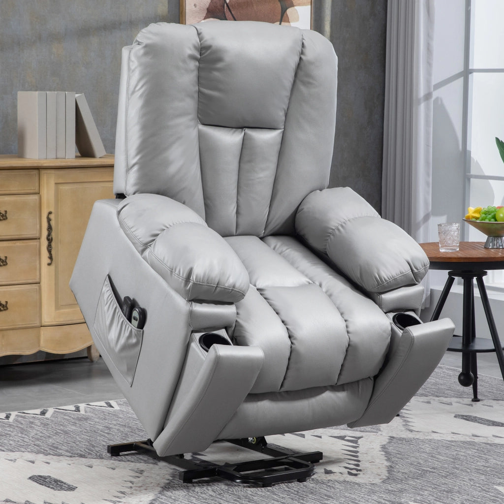 Poltrona relax elettrica con funzione alzapersona, massaggio vibrante e portabicchieri, grigio scuro
