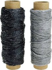Set di 2 colori, 60 m filo a maglia, 150D 0,8 mm, filo di lana trattato per lavori in pelle, cucito, ricamo, nero e grigio