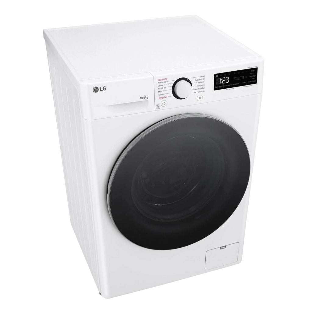 LG D4R5010TSWS Lavasciuga 10/6kg AI DD, Serie R5 Classe D, 1400 giri, TurboWash 360, Vapore, Eco Hybrid, Bianca