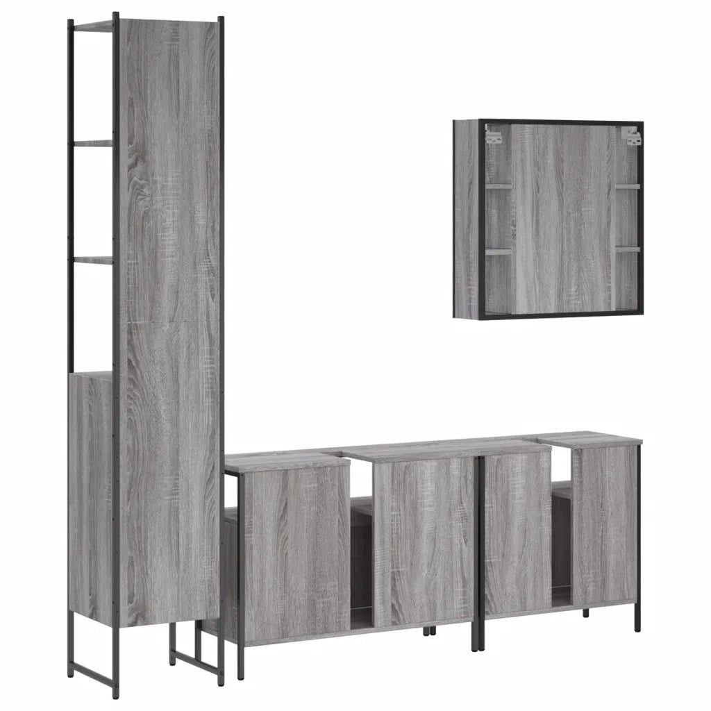 Set Mobili da Bagno 4 pz Grigio Sonoma in Legno Multistrato