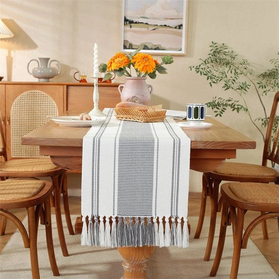Tavolo da pranzo in cotone e lino con pennelli - 35x240cm Tavolo da pranzo facile da pulire con tessuto ruvido - Tavolo da pranzo quotidiano - Leggero e duraturo - Lavabile - Ideale per feste in campagna, esterno, matrimoni, festività