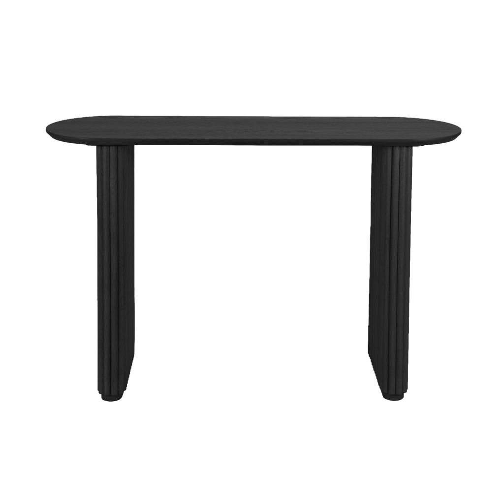 Consolle ovale in legno di hevea impiallacciato rovere, nero